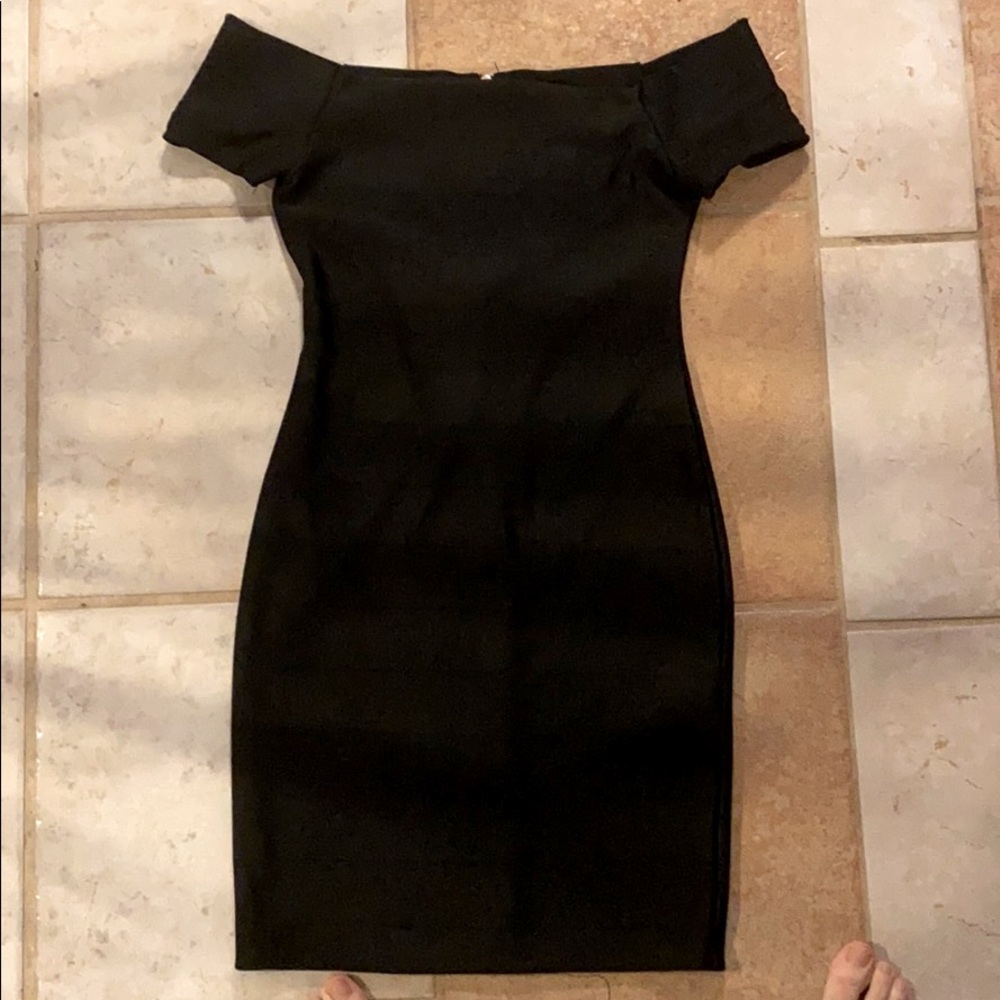 Black off the shoulder mini dress